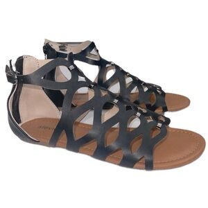 Stevies Girls Black Gold Tone Gladiator Sandals